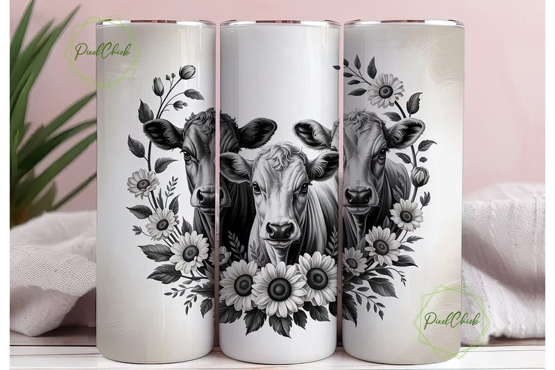 Grayscale Calf & Sunflower 20oz Tumbler Sublimation PixelChick 