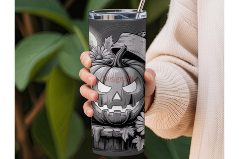 Grayscale Halloween 20oz Tumbler Wrap Sublimation DesignSVG 
