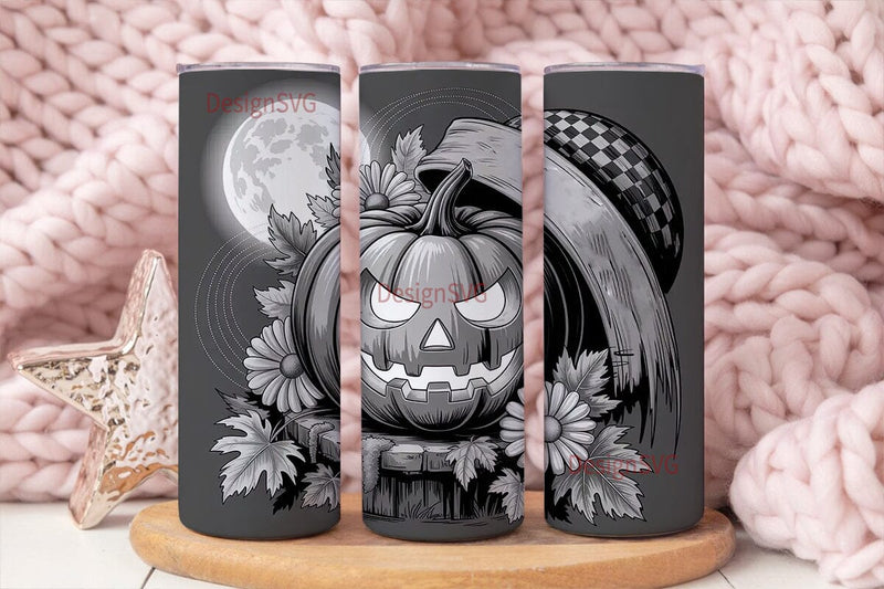 Grayscale Halloween 20oz Tumbler Wrap Sublimation DesignSVG 