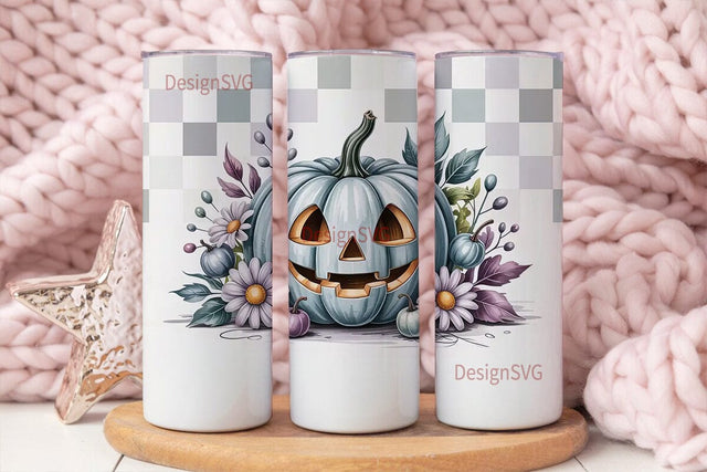 Grayscale Halloween Pumpkin 20oz Tumbler Sublimation DesignSVG 