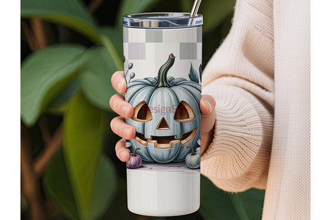 Grayscale Halloween Pumpkin 20oz Tumbler Sublimation DesignSVG 