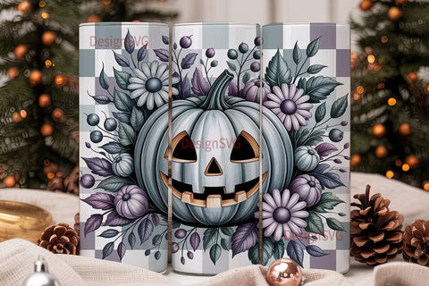 Grayscale Halloween Pumpkin 20oz Tumbler Sublimation DesignSVG 