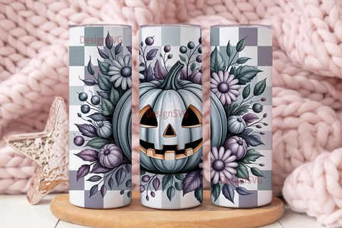 Grayscale Halloween Pumpkin 20oz Tumbler Sublimation DesignSVG 