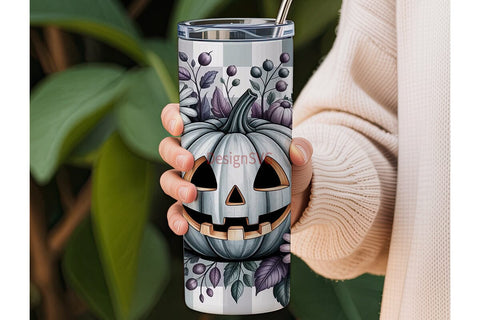 Grayscale Halloween Pumpkin 20oz Tumbler Sublimation DesignSVG 