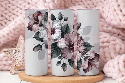 Grayscale Hibiscus 20oz Tumbler Wrap Sublimation DesignSVG 