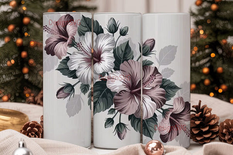 Grayscale Hibiscus 20oz Tumbler Wrap Sublimation DesignSVG 