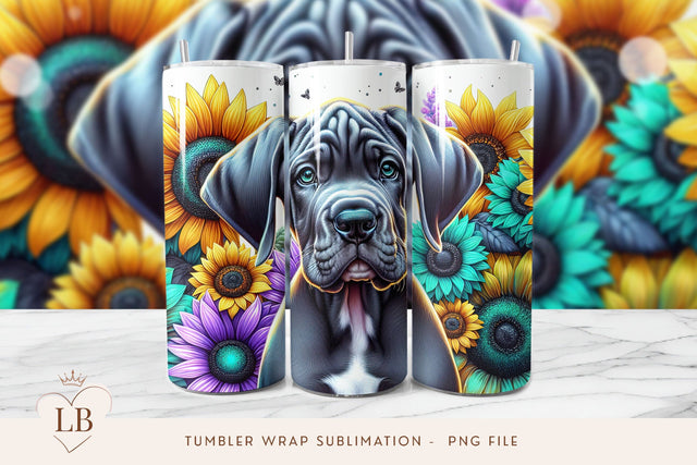 Great Dane and Sunflowers Tumbler Wrap Sublimation PNG Sublimation BijouBay 