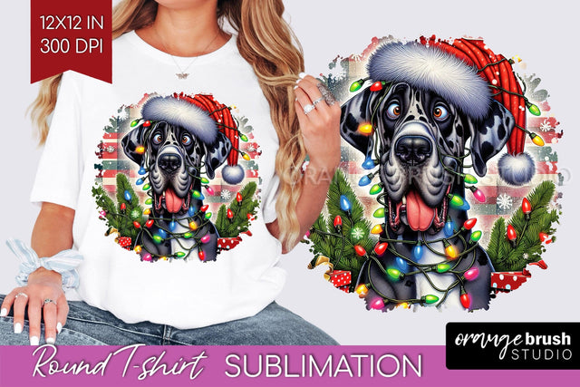 Great Dane Christmas Dog Round Tshirt PNG Sublimation OrangeBrushStudio 