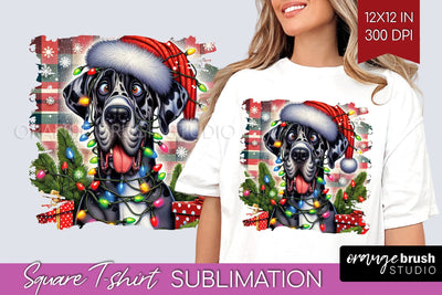 Great Dane Christmas Dog Square Tshirt PNG Sublimation OrangeBrushStudio 