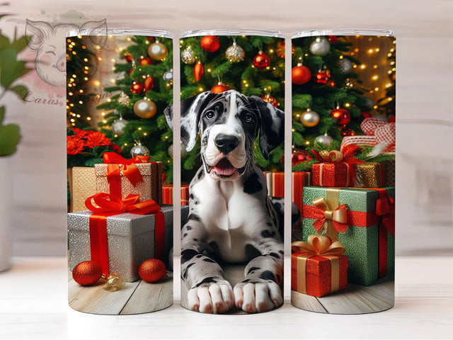 Great Dane Christmas Tumbler, Puppy Holiday Wrap, Dog Lover Sublimation Design, Festive Pet Cup, 20Oz Skinny Tumbler Wrap, Cute Dog Mug, Christmas Canine Design Sublimation Lara' s Designs 