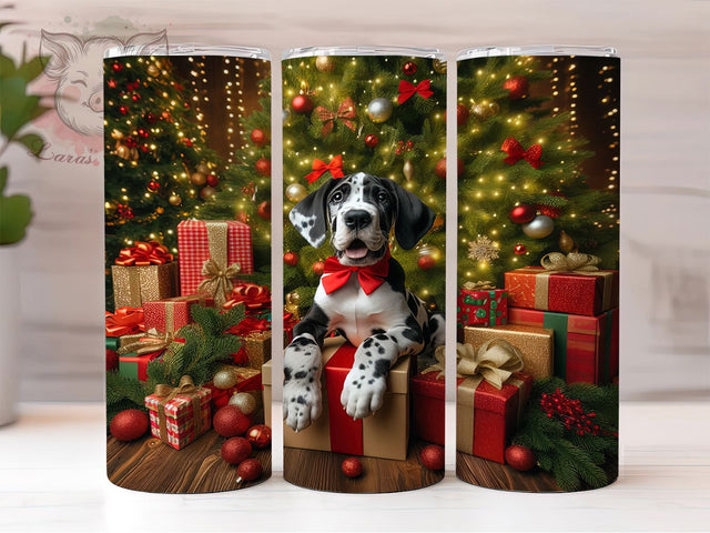 Great Dane Christmas Tumbler, Puppy Holiday Wrap, Dog Lover Sublimation Design, Festive Pet Cup, 20Oz Skinny Tumbler Wrap, Cute Dog Mug, Christmas Canine Design Sublimation Lara' s Designs 