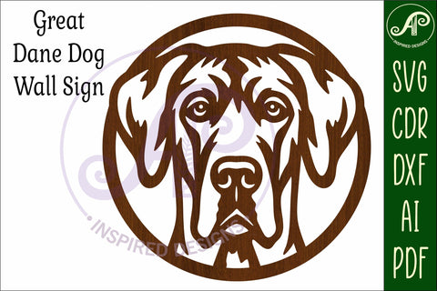 Great Dane Dog Wall Art SVG Laser Cut Dog Face Circle Sign SVG APInspireddesigns 