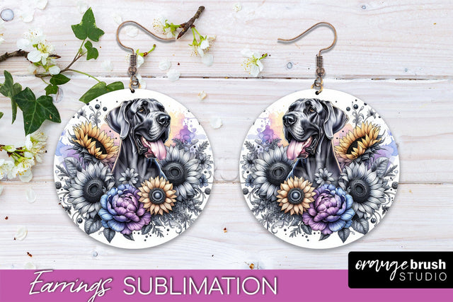 Great Dane Earrings - Dog Mom Floral Round Earring Sublimation Sublimation OrangeBrushStudio 