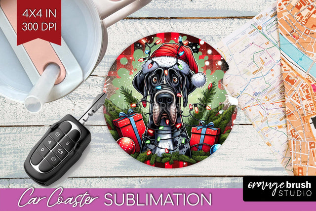Great Dane Funny Christmas Dog Car Coaster Sublimation OrangeBrushStudio 