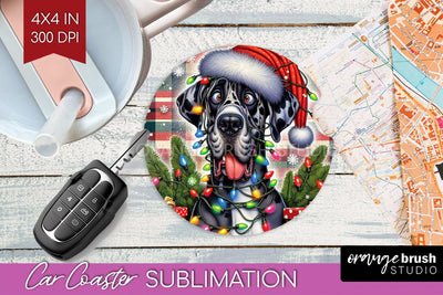 Great Dane Funny Christmas Dog Car Coaster Sublimation OrangeBrushStudio 