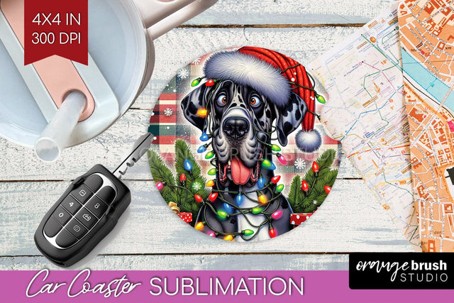 Great Dane Funny Christmas Dog Car Coaster Sublimation OrangeBrushStudio 