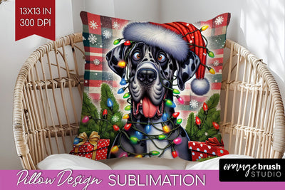 Great Dane Funny Christmas Dog Pillow Cover Sublimation OrangeBrushStudio 