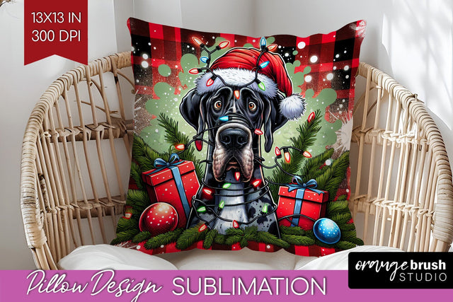 Great Dane Funny Christmas Dog Pillow Cover Sublimation OrangeBrushStudio 