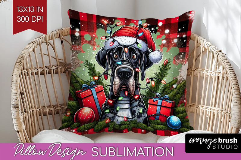 Great Dane Funny Christmas Dog Pillow Cover Sublimation OrangeBrushStudio 