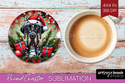 Great Dane Funny Christmas Dog Round Coaster Sublimation OrangeBrushStudio 