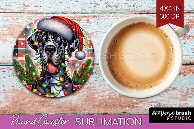 Great Dane Funny Christmas Dog Round Coaster Sublimation OrangeBrushStudio 
