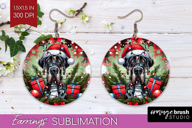 Great Dane Funny Christmas Dog Round Earrings Sublimation OrangeBrushStudio 