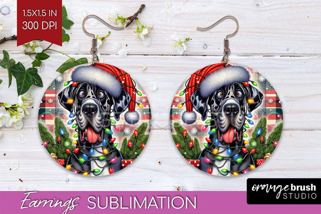 Great Dane Funny Christmas Dog Round Earrings Sublimation OrangeBrushStudio 