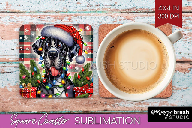Great Dane Funny Christmas Dog Square Coaster Sublimation OrangeBrushStudio 