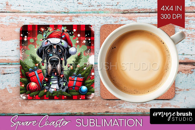 Great Dane Funny Christmas Dog Square Coaster Sublimation OrangeBrushStudio 