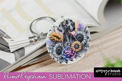 Great Dane Keychain - Dog mom Floral Keychain Sublimation Design Sublimation OrangeBrushStudio 