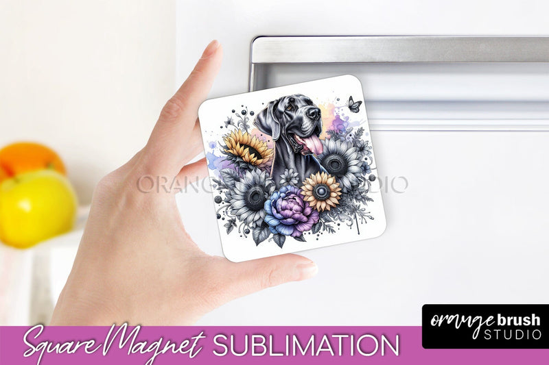 Great Dane Magnet Sublimation - Dog Mom Floral Magnet PNG Design Sublimation OrangeBrushStudio 