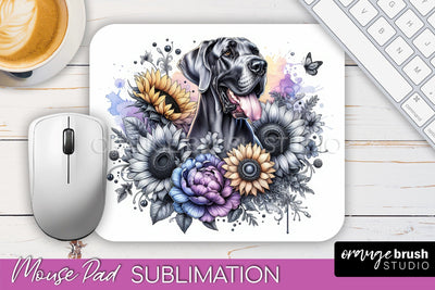 Great Dane Mouse Pad Design - Dog Mom Floral Mousepad Sublimation Sublimation OrangeBrushStudio 