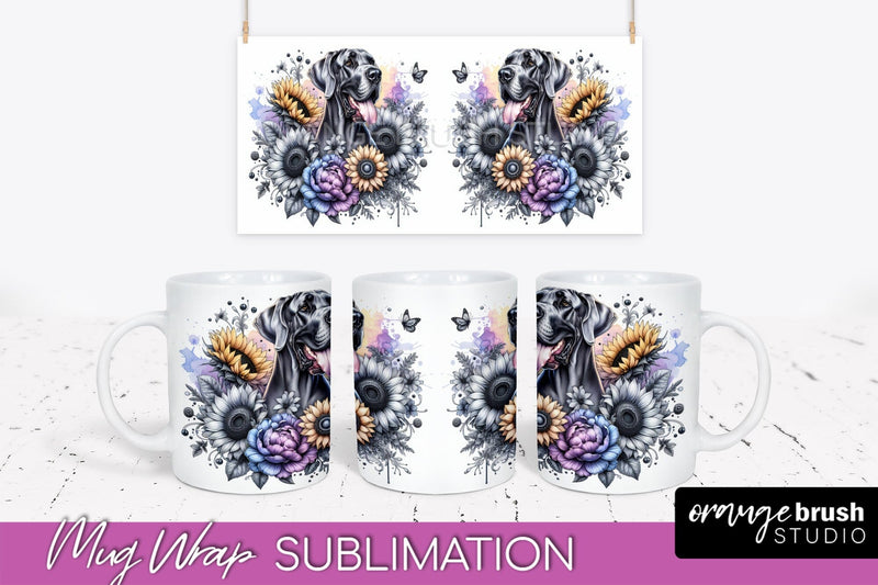 Great Dane Mug Wrap - Dog Mom Floral Coffee Mug PNG Sublimation Sublimation OrangeBrushStudio 