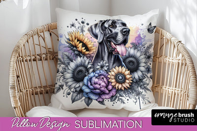 Great Dane Pillow Cover - Dog Mom Floral Pillow Sublimation Sublimation OrangeBrushStudio 