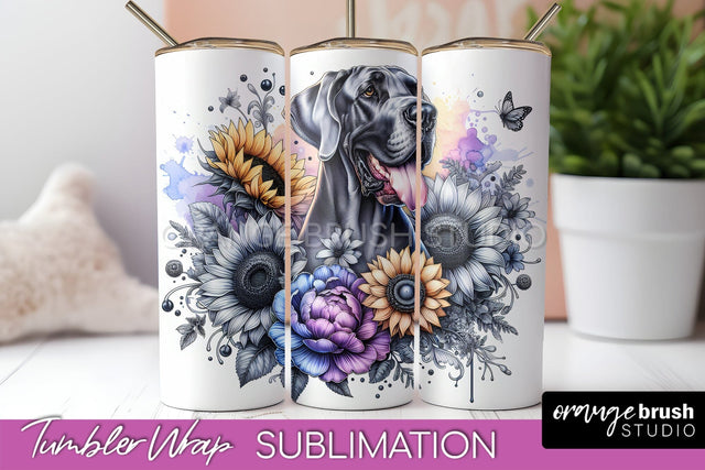 Great Dane Tumbler Wrap - Dog Mom Floral Tumbler Sublimation Sublimation OrangeBrushStudio 