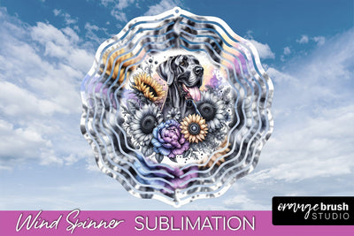 Great Dane Wind Spinner, Dog Mom Floral Wind Spinner Sublimation Sublimation OrangeBrushStudio 