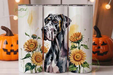 Great Dane with Sunflowers Tumbler Wrap Sublimation PixelChick 