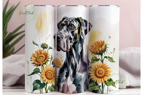 Great Dane with Sunflowers Tumbler Wrap Sublimation PixelChick 
