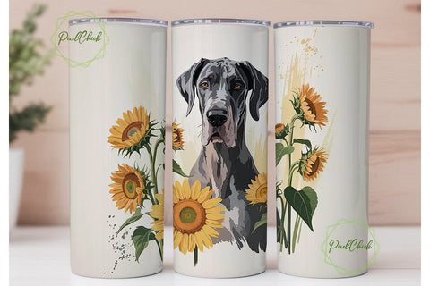 Great Dane with Sunflowers Tumbler Wrap Sublimation PixelChick 