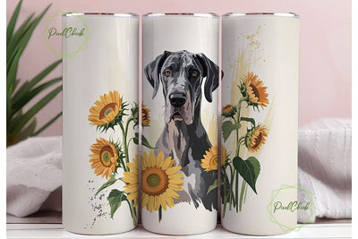Great Dane with Sunflowers Tumbler Wrap Sublimation PixelChick 
