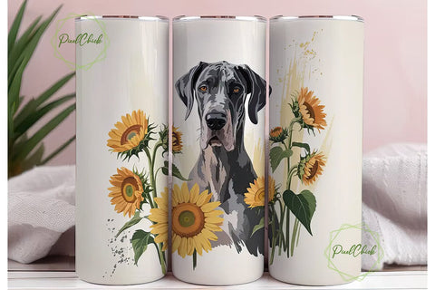 Great Dane with Sunflowers Tumbler Wrap Sublimation PixelChick 