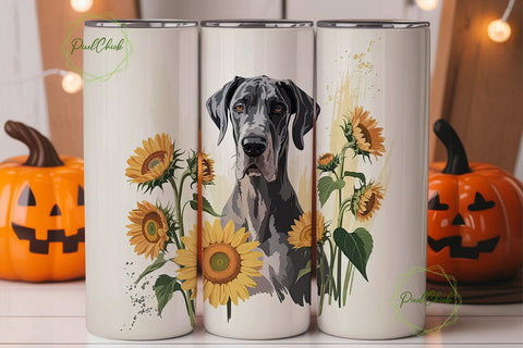 Great Dane with Sunflowers Tumbler Wrap Sublimation PixelChick 