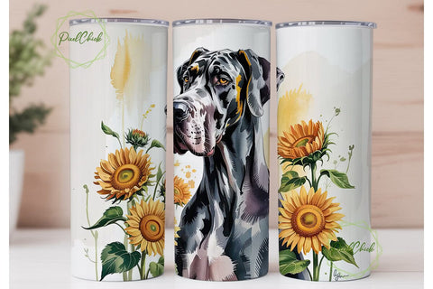 Great Dane with Sunflowers Tumbler Wrap Sublimation PixelChick 