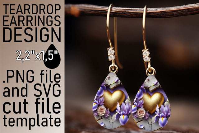 great for teardrop earrings! , Vibrant sublimation template, 3D Heart Sublimation afrosvg 