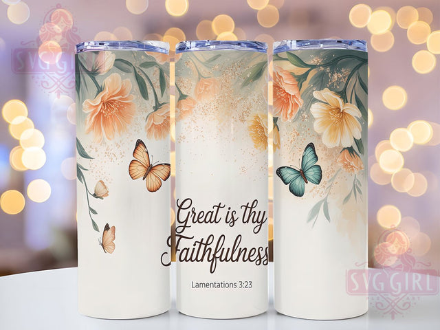 Great Is Thy Faithfulness Tumbler, Lamentations 323 Tumbler, Christian Tumbler, Bible Verse Tumbler, Faith Tumbler, Religious Sublimation, 20oz Wrap Design Sublimation SvggirlplusArt 