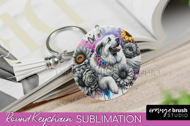 Great Pyrenees Keychain - Dog mom Floral Keychain Sublimation Design Sublimation OrangeBrushStudio 