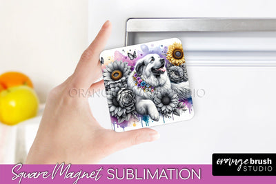 Great Pyrenees Magnet Sublimation - Dog Mom Floral Magnet PNG Design Sublimation OrangeBrushStudio 