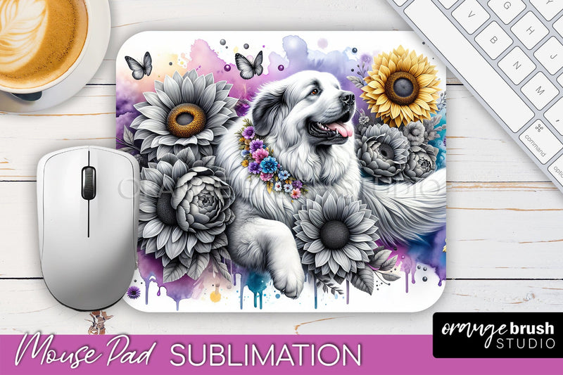 Great Pyrenees Mouse Pad Design - Dog Mom Floral Mousepad Sublimation Sublimation OrangeBrushStudio 