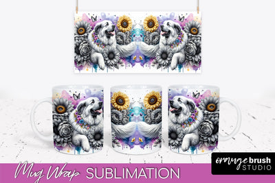 Great Pyrenees Mug Wrap - Dog Mom Floral Coffee Mug PNG Sublimation Sublimation OrangeBrushStudio 