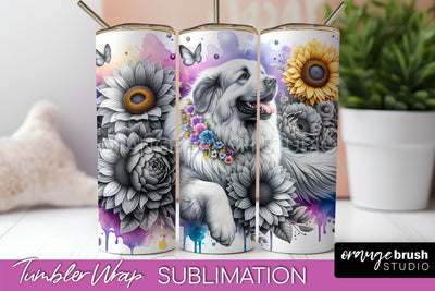 Great Pyrenees Tumbler Wrap - Dog Mom Floral Tumbler Sublimation Sublimation OrangeBrushStudio 